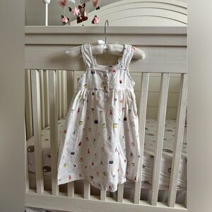 Petite Plume White Sleeveless Baby Dress with Colorful Print